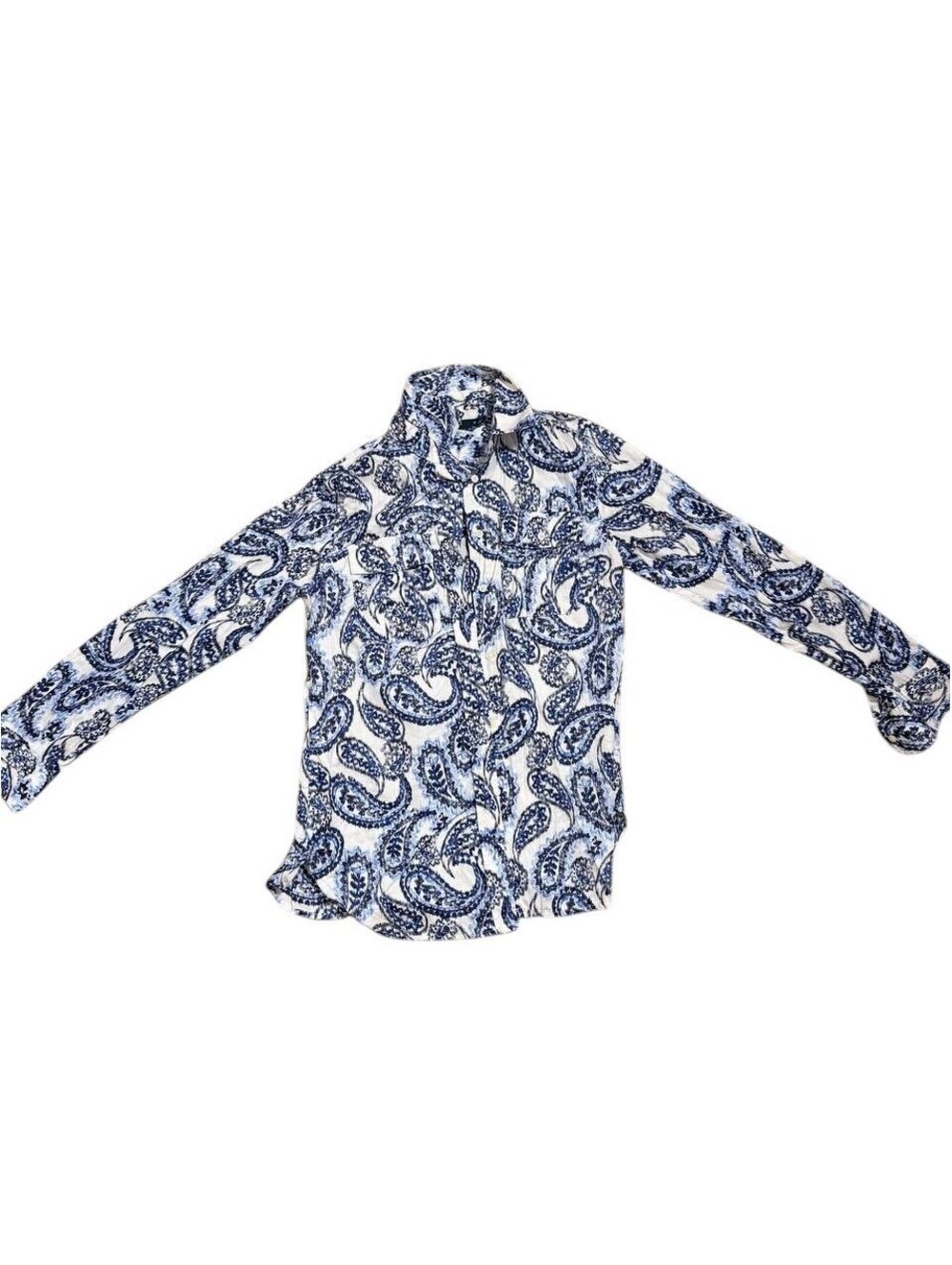 Lauren Ralph Lauren Paisley Blouse Blue White M Womens